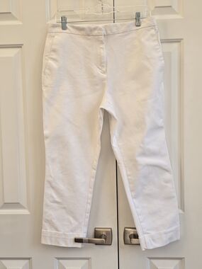 Ann Taylor Factory White Cropped Pull-On Straight Pants